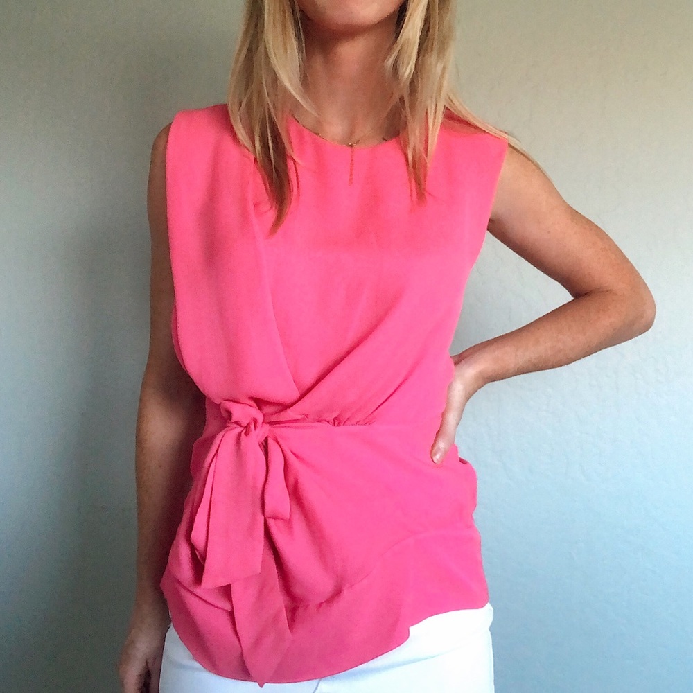 Diane Von Furstenberg Silk Draped Front Tie Top